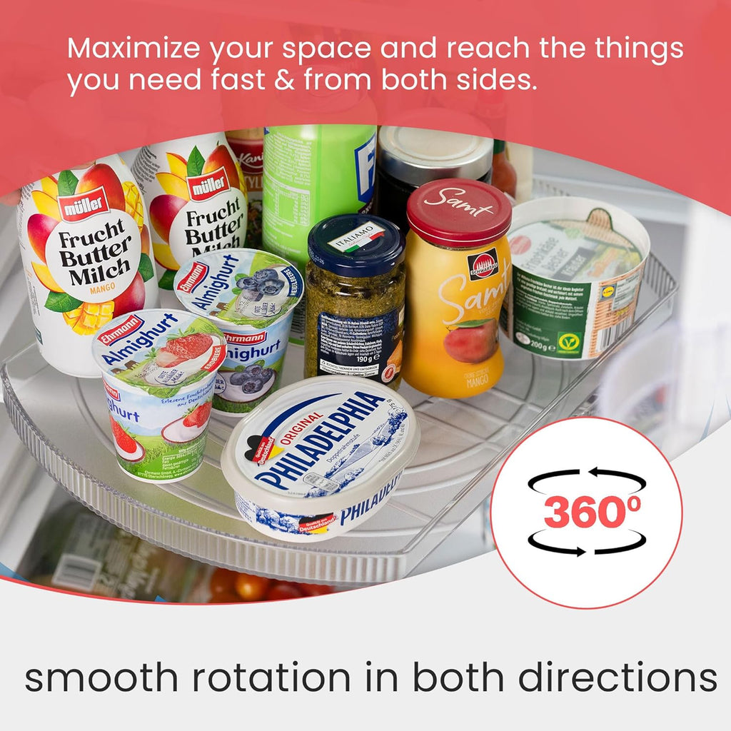 Lazy Susan for Refrigerator - 360° Turntable Refrigerator Organizer and Storage Tray for Fridge, Cabinet & Pantry - Large, Premium Rectangle Lazy Susan (16.5"x11.5"x1.5")