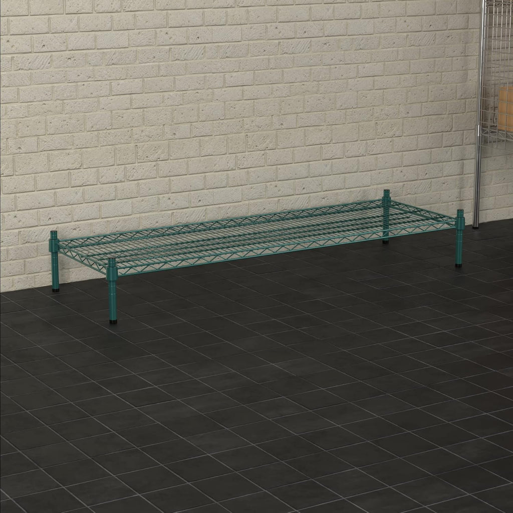 18" x 54" NSF Green Wire Stationary Dunnage Storage Rack with 8" Posts Ideal for Commercial Kitchen Home Garage Warehouse Shelters