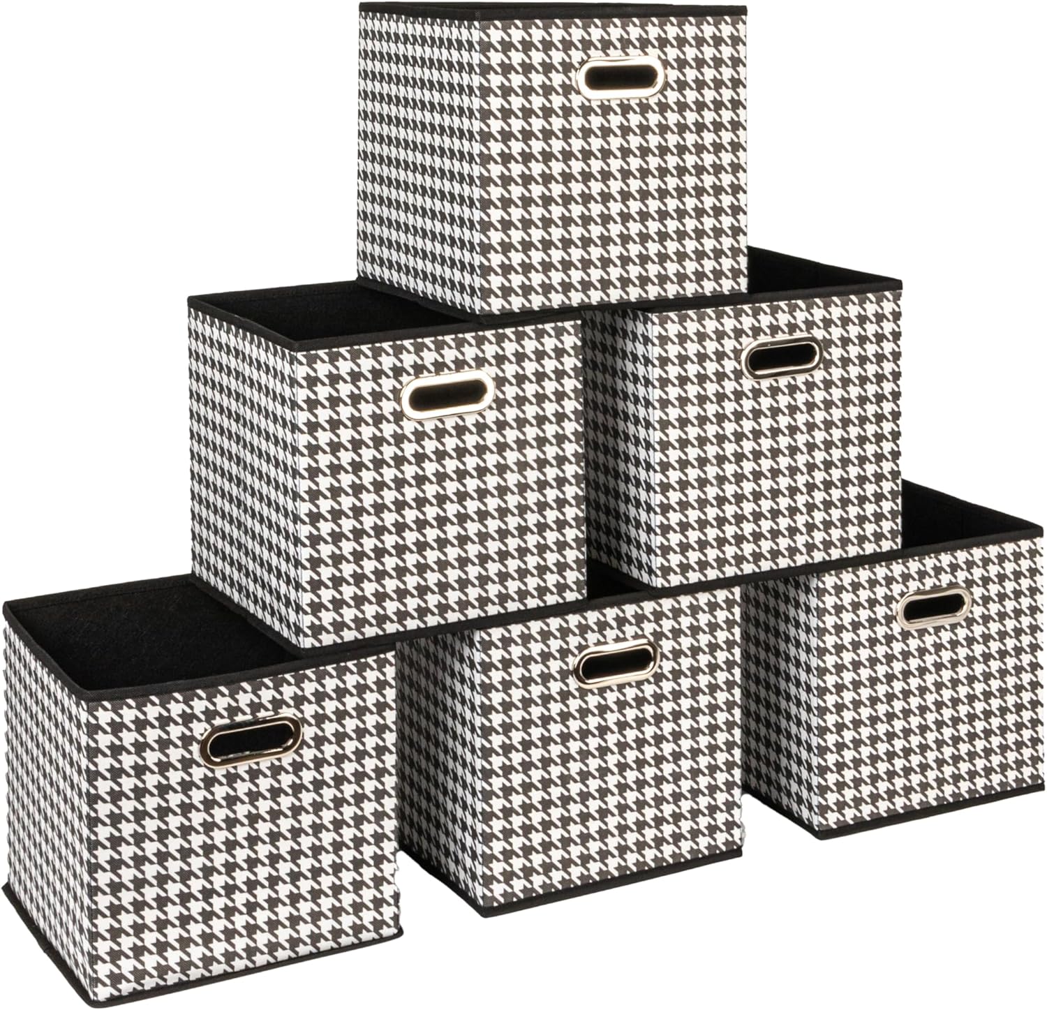 Household Essentials Fabric Storage Bins 6 Piece Set, Houndstooth White and Black (Pack of 6)