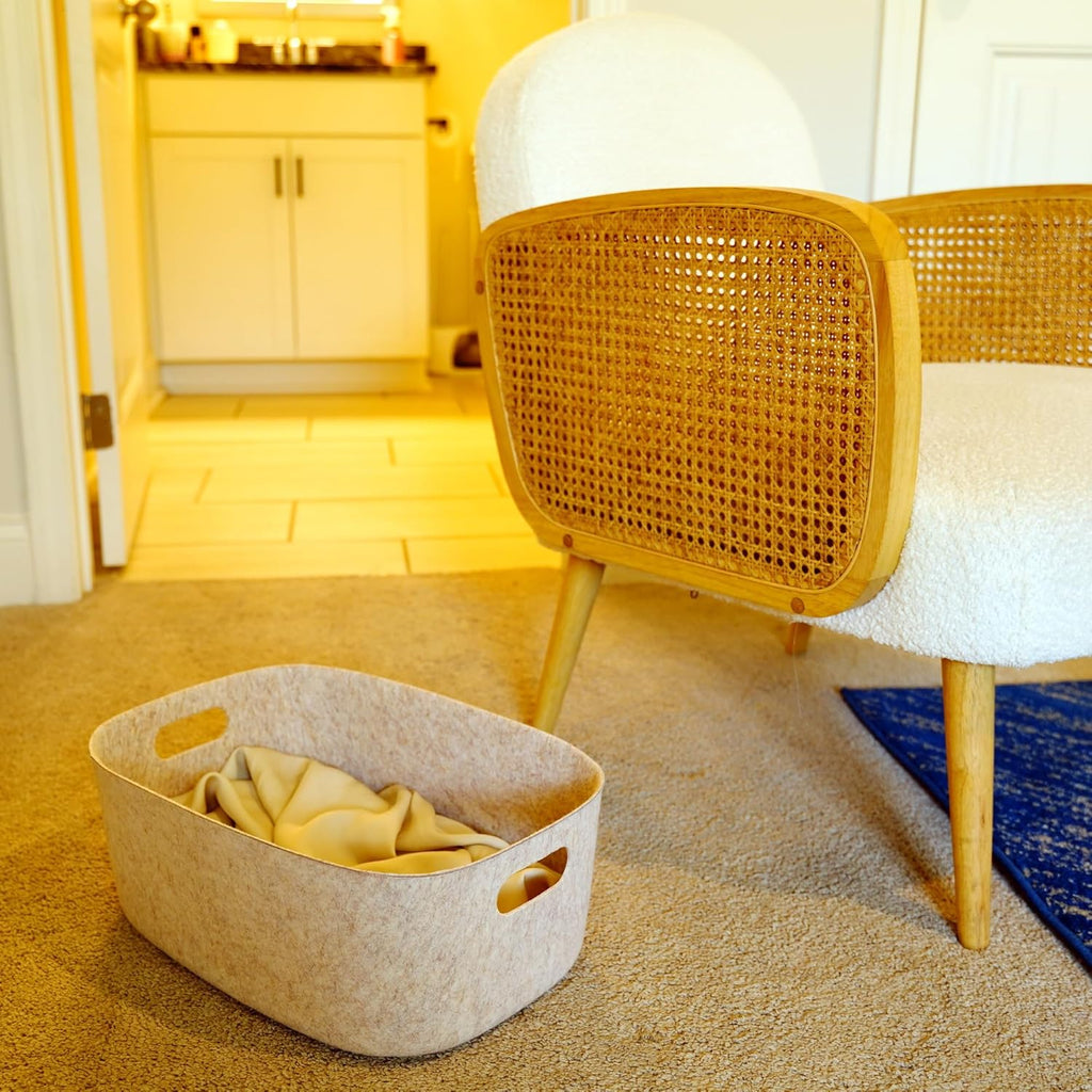 Welaxy Large Storage Basket Felt Open Desk Organize bin Shelf baskets with handles light weight carry for Magazines Books Junk Kids Toys Pet toy Clothes Laundry (Oatmeal)