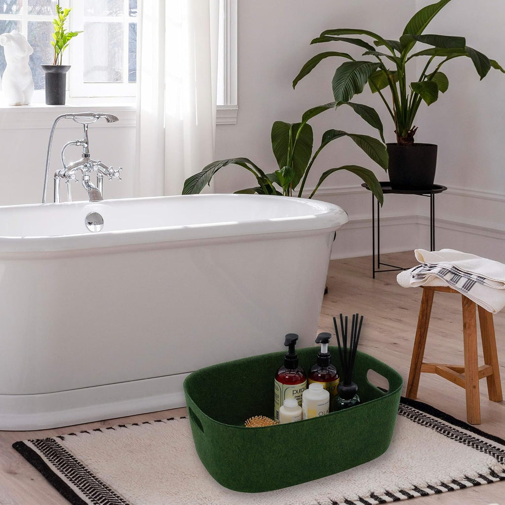 Welaxy Large Storage Basket Felt Open Desk Organize bin Shelf baskets with handles light weight carry for Magazines Books Junk Kids Toys Pet toy Clothes Laundry (Forest Green)