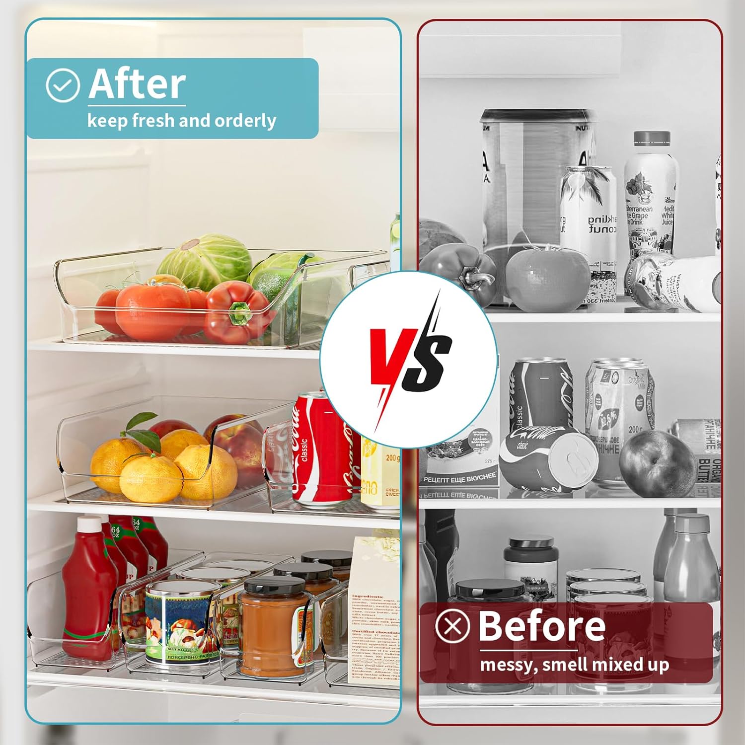 Ettori Set of 4 Clear Storage Bins for Fridge & Cabinet Organization, BPA-Free Plastic Food Organizers to Instantly Declutter Your Kitchen