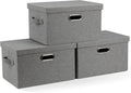 Medium 15" 21 Quart Collapsible Stackable Storage Bins with Lids, 3 Packs Grey Foldable Fabric Closet Boxes Heavy-duty Linen Cube Baskets Container for Bedroom Office (15 x 11 x 8)