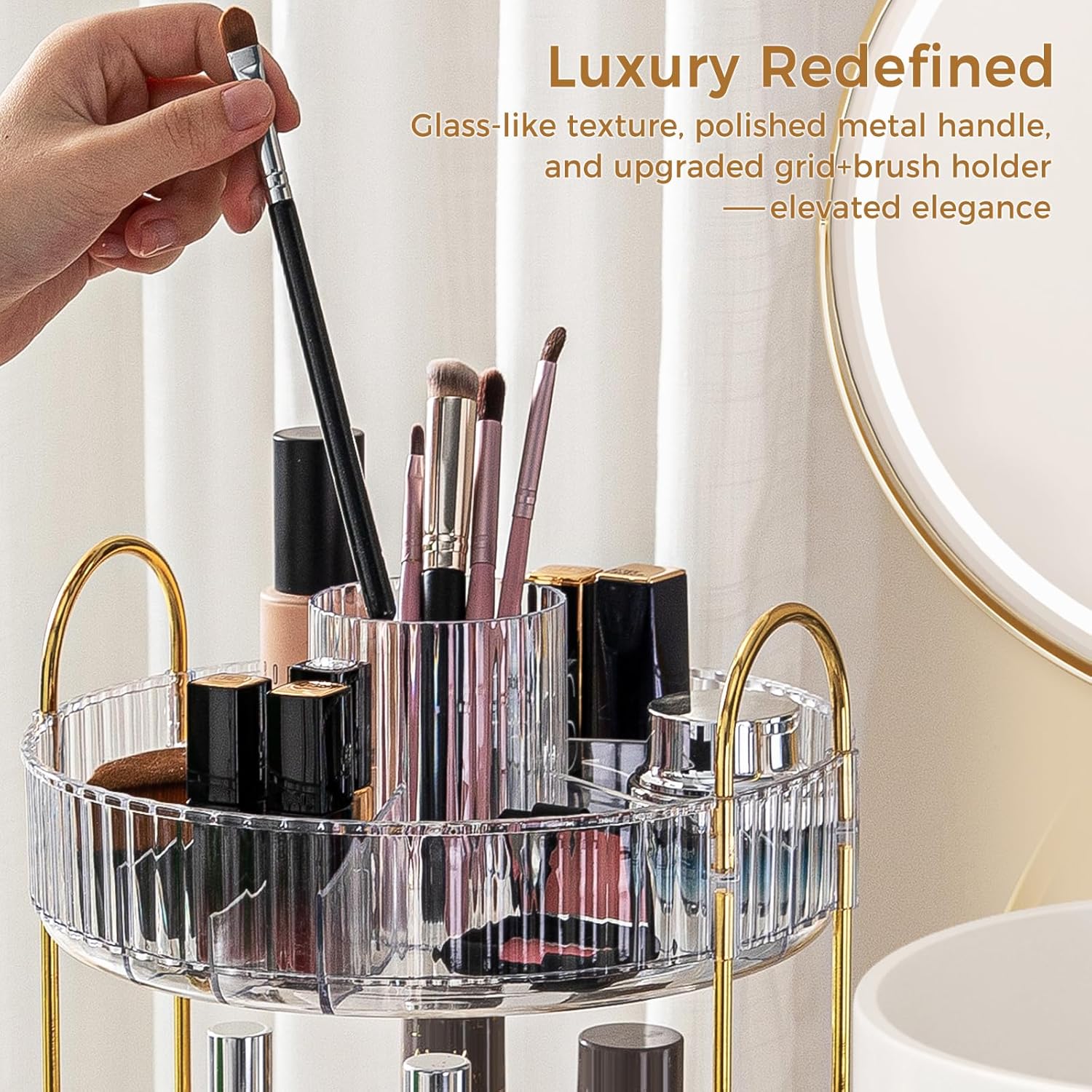 360° Rotating Makeup Organizer, Upgraded 2 Tier Skincare Perfume Organizers for Women, Bathroom Organizer Countertop, Clear Cosmetic Dresser Organizer with Makeup Brush Holder, Sink&Counte (Clear)