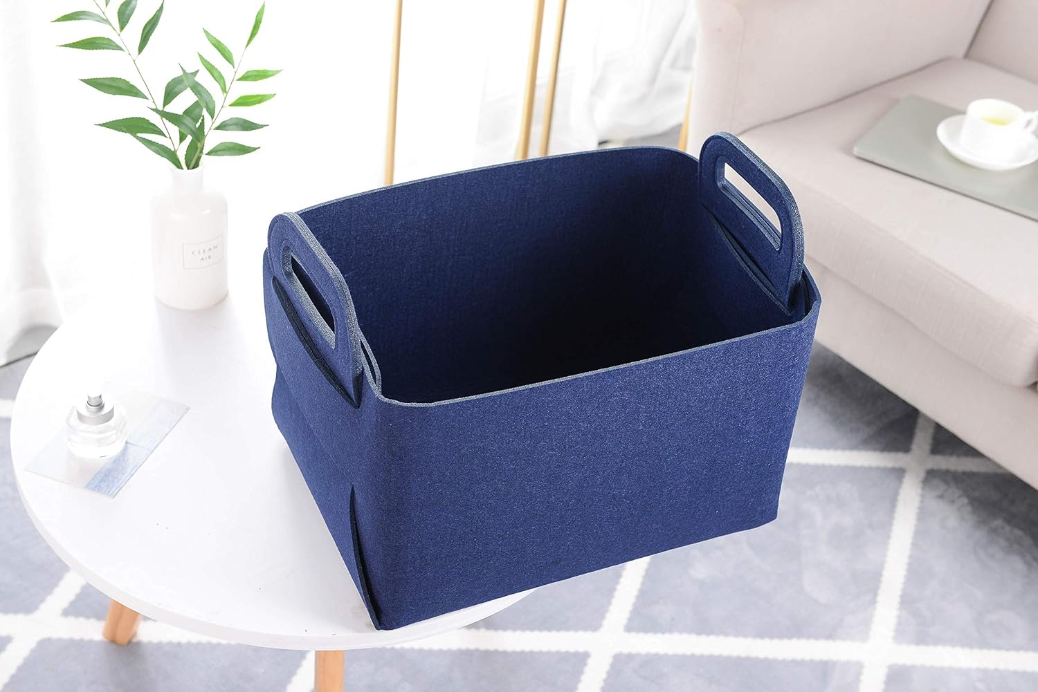 Minoisome Storage Basket Felt Storage Bin Collapsible& Convenient Box Organizer with Carry Handles for Office Bedroom Closet Babies Nursery Toys Laundry (Navy Blue, 15.7inch（L）×11inch（W）×10inch（H）)