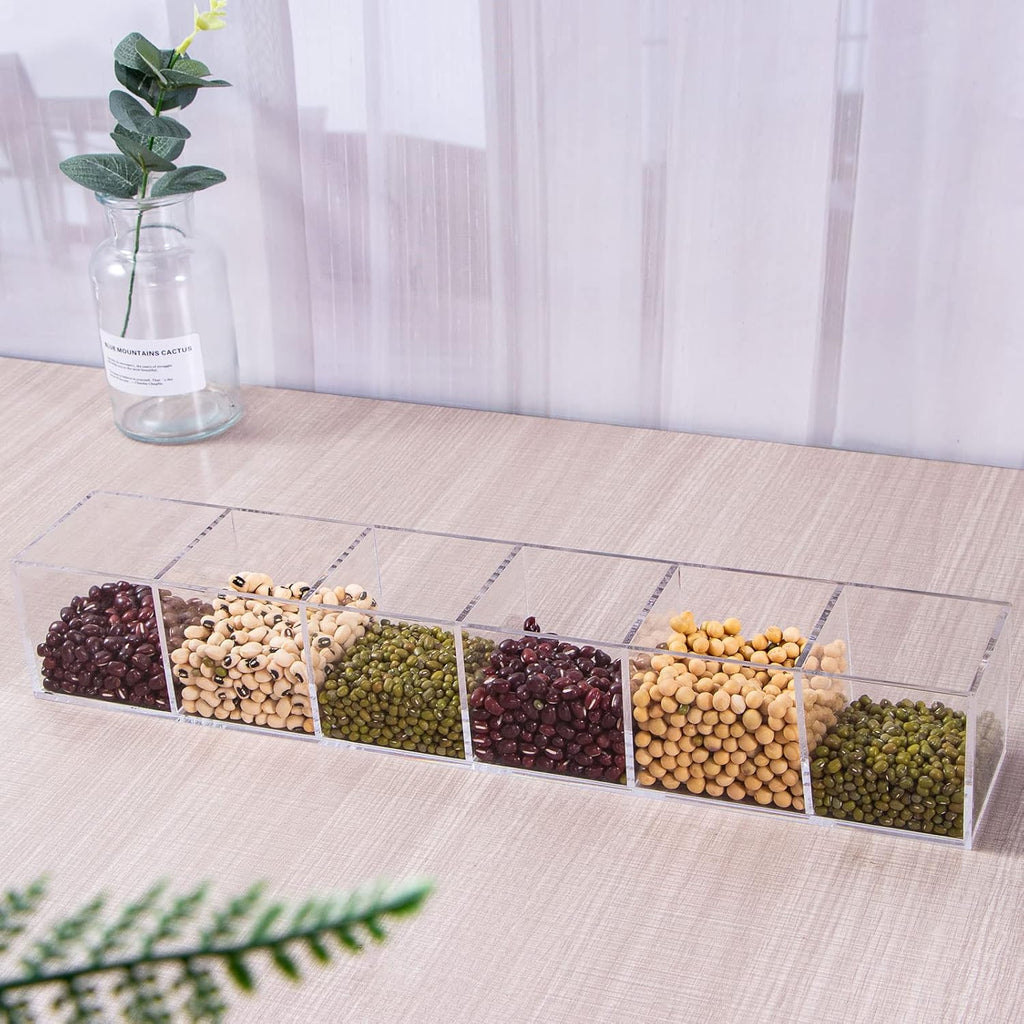 dedoot Clear Drawer Organizer, 6 Compartments Acrylic Organizer Durable Plastic Square Cube Storage Bin for Makeup, Jewelry, Pen, Small Items, 15x2.5x2.6inches