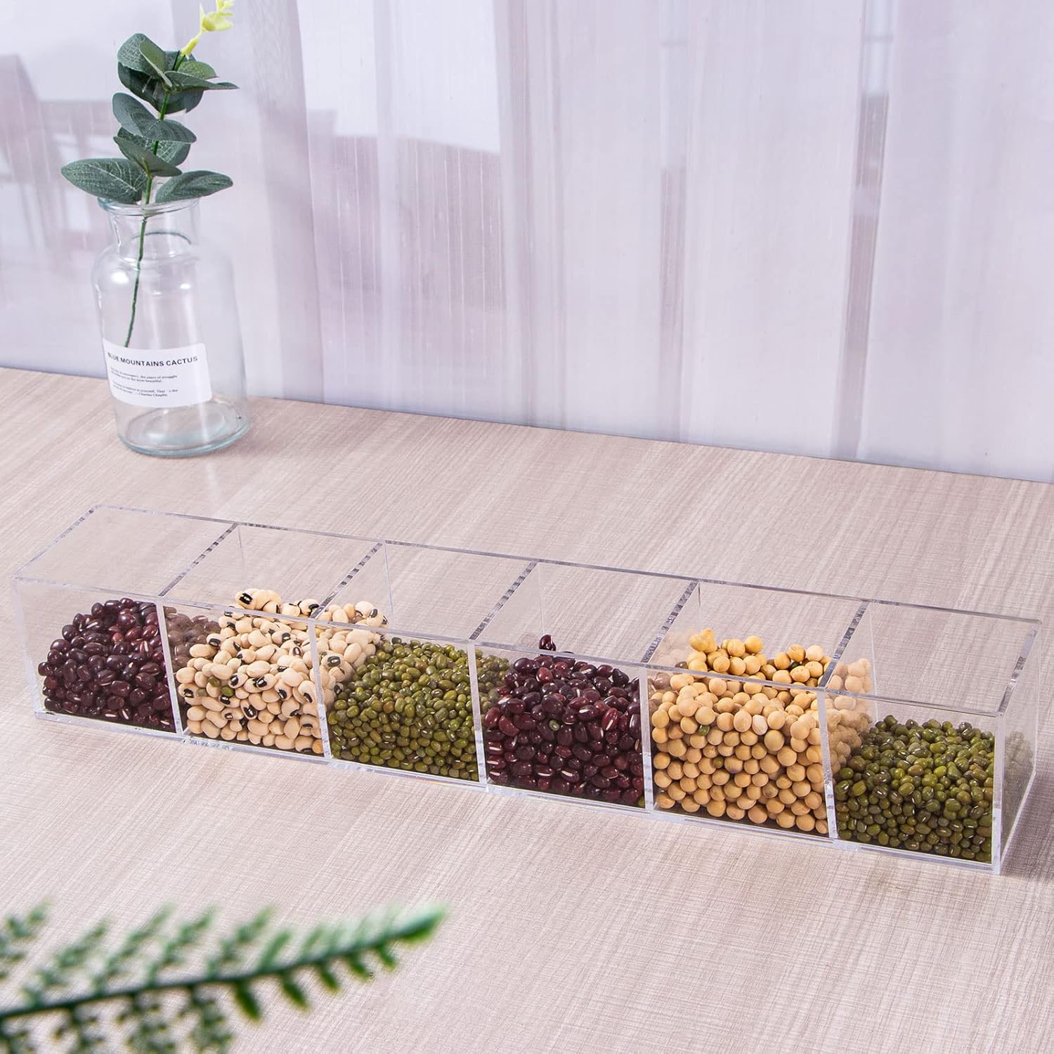 dedoot Clear Drawer Organizer, 6 Compartments Acrylic Organizer Durable Plastic Square Cube Storage Bin for Makeup, Jewelry, Pen, Small Items, 15x2.5x2.6inches