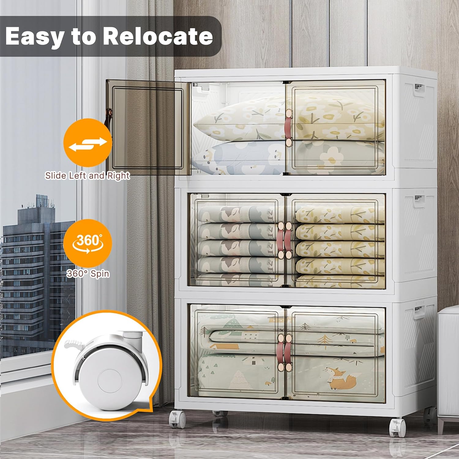 Extra Large Stackable Storage Bins with Lids & Wheels & Door, 960QT-160QT/40GAL*6Pack Foldable Collapsible Closet Organizers, Plastic containers drawers for bedroom Dorm