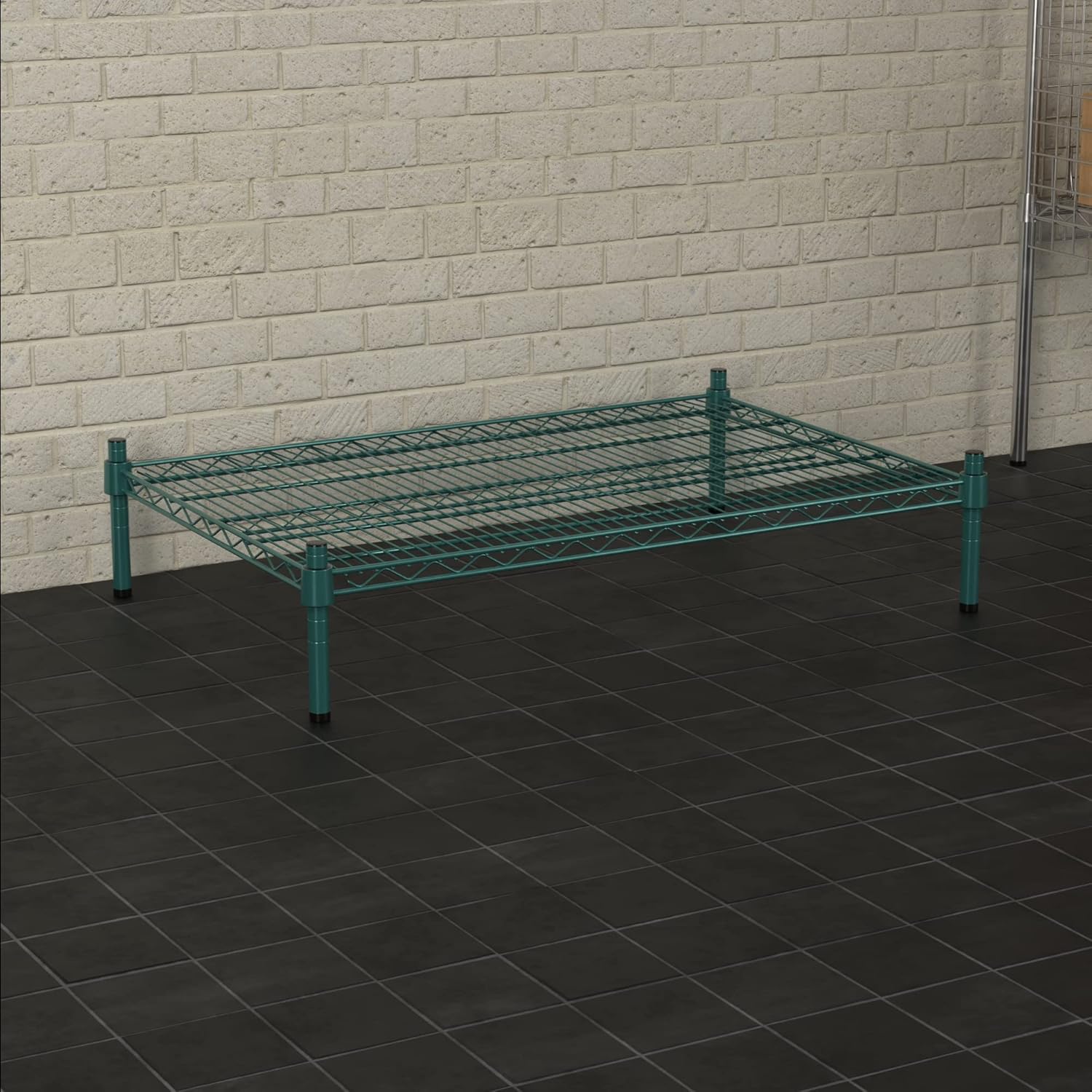 24" x 36" NSF Green Wire Stationary Dunnage Storage Rack with 8" Posts Ideal for Commercial Kitchen Home Garage Warehouse Shelters