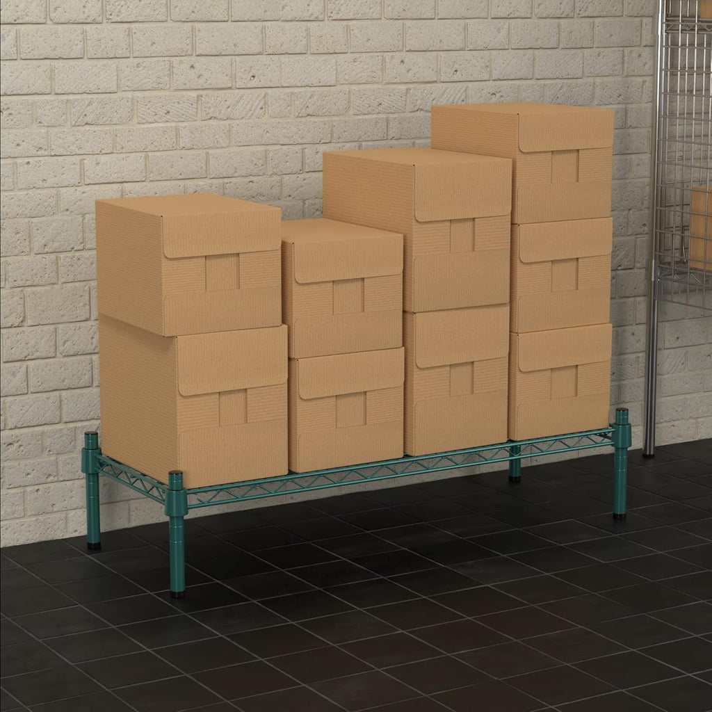 14" x 36" NSF Green Wire Stationary Dunnage Storage Rack with 8" Posts Ideal for Commercial Kitchen Home Garage Warehouse Shelters