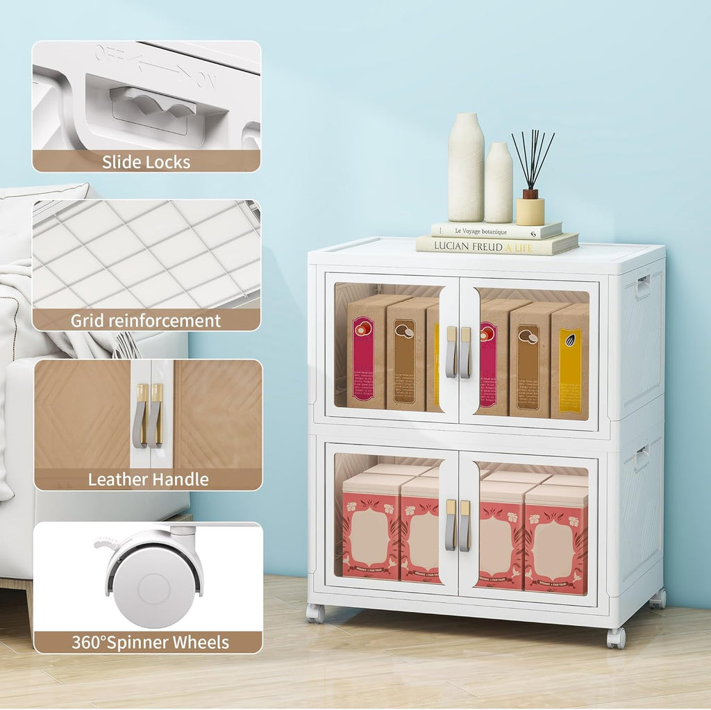 Large Clear Stackable Storage Bins with 2 Lids, Foldable Storage Cabinet for Closet Organizers and Storage, Plastic Storage Box with Wheels 270 QT