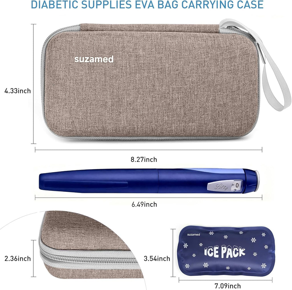 Insulin Cooler Travel Case,EVA Insulation Travel Medicine Kit with 2 Ice Packs for Diabetes Care,Insulin Pen and Other Diabetic Supplies (Brown)