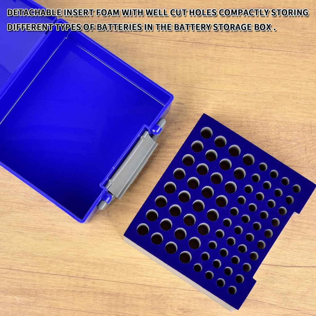FULLCASE Battery Storage Organizer Holder Holds 72 AA AAA Batteries, Box Cases Garage Container, Home Drawer Organization Dispenser (Case Only) (Blue)