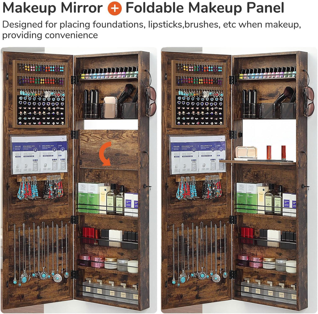 GISSAR Jewelry Mirror Armoire Wall Mount Over The Door Mirror Jewelry Cabinet Storage Mirror Organizer Lockable Full Length Door Mirror,Vintage Brown, GMJ2003V