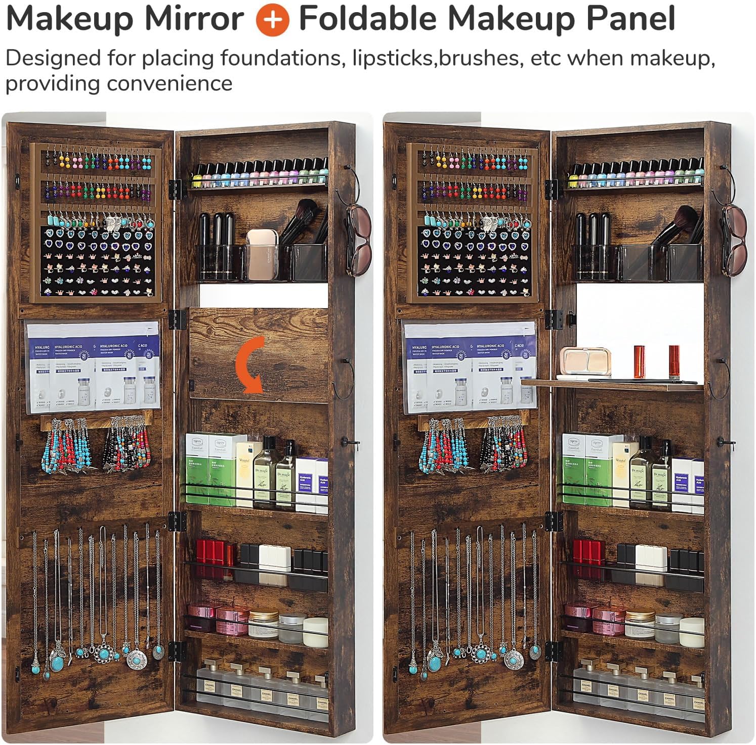 GISSAR Jewelry Mirror Armoire Wall Mount Over The Door Mirror Jewelry Cabinet Storage Mirror Organizer Lockable Full Length Door Mirror,Vintage Brown, GMJ2003V