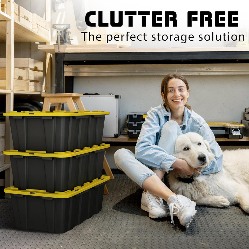 Lifetime Home 8 PACK of Medium 12 Gallon Plastic Storage Bin Tote Organizing Container with Ultra Durable Secure Latching Lids, Stackable, Extra Strength Clear with Built in Handle - Black and Yellow