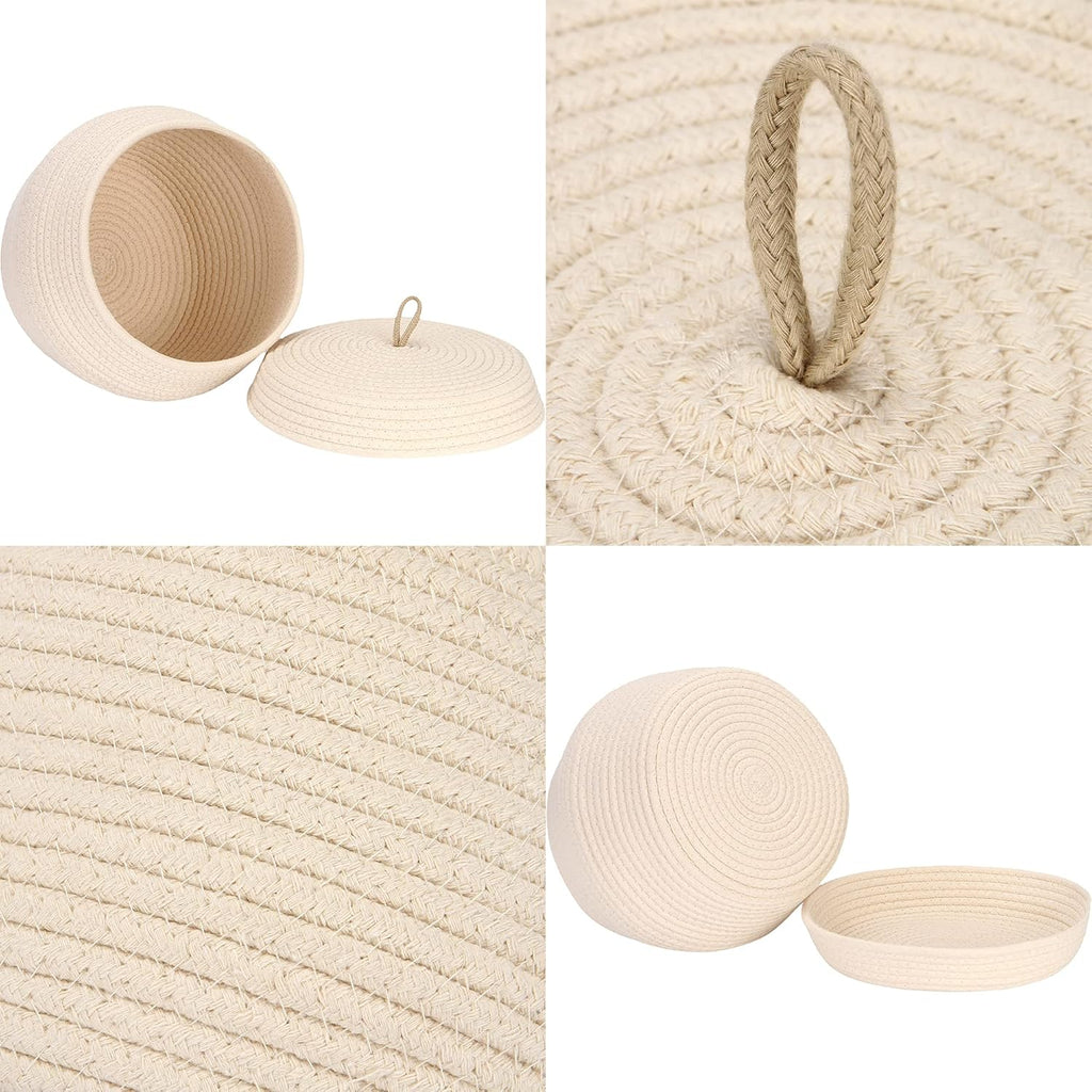 Sea Team Round Cotton Rope Storage Basket with Lid, Decorative Woven Storage Bin, Pot, Caddy, Organizer, Container for Snacks, Towels, Plants, 13 x 9 Inches (Large, Cream)