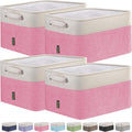 BALEINE 4 Pack Fabric Storage Bins for Shelves, Linen Storage Baskets for Organizing, Decorative Closet Bins for Clothes, Home (Pink, 12"x8"x8")