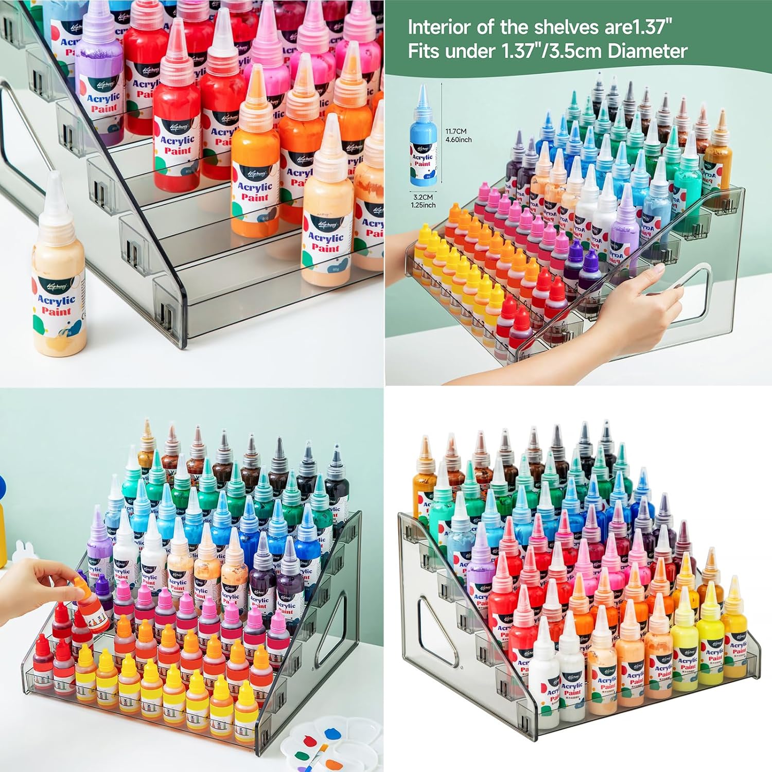 Acrylic Paint Organizer (7 Tier), Painting Bottle Holder, Clear Nail Polish Holder Rack Shelf, Acrylic Paint Storage Organizer, Craft Holder Rack for Alcohol Inks and Food Coloring (Black Clear)