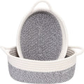 Sea Team 2-Pack Cotton Rope Baskets, 10 x 7 x 4 Inches Small Woven Storage Basket, Fabric Tray, Bowl, Oval Open Dish for Fruits, Jewelry, Keys, Sewing Kits (Mottled Grey & White)