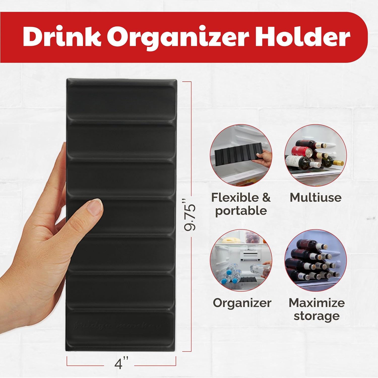 Cooks Innovations Drink Organizer for Fridge, Soda Can Refrigerator Organizers and Storage, Beer-Wine-Water Bottle Holder, Fridge Monkey - Durable Non-Slip&Roll