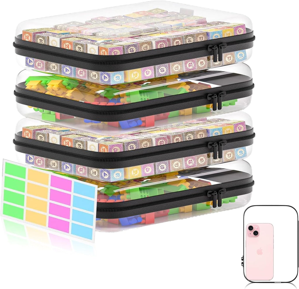4Pcs Clear Hard Shell Zipper Case, BIiss Plastic Bins for Organizing, Clear Zipper Pouches Makeup Case & Lidded Storage Bins Organizer for Storage Cosmetics, Puzzles, 8.7 x 6.3 x 2.4 Inch