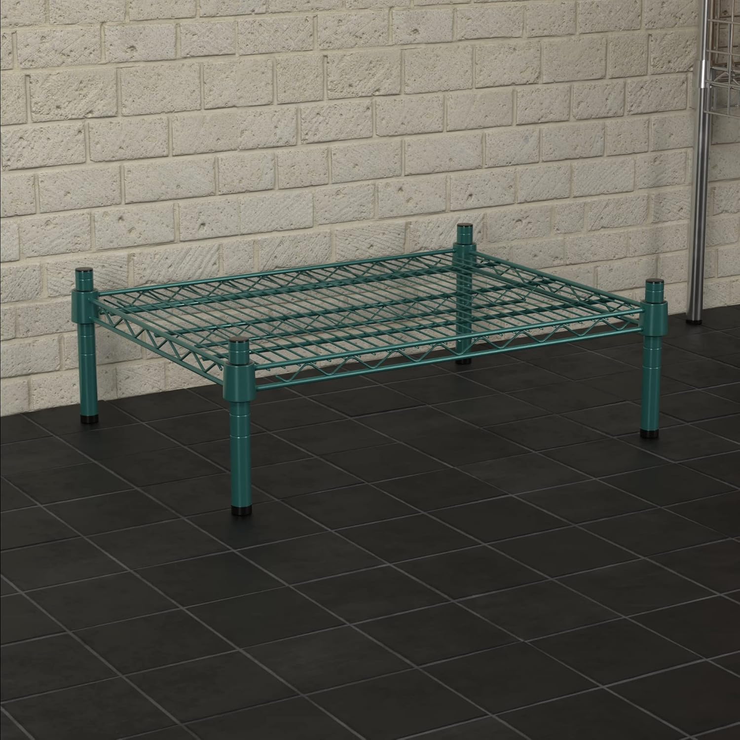 18" x 24" NSF Green Wire Stationary Dunnage Storage Rack with 8" Posts Ideal for Commercial Kitchen Home Garage Warehouse Shelters
