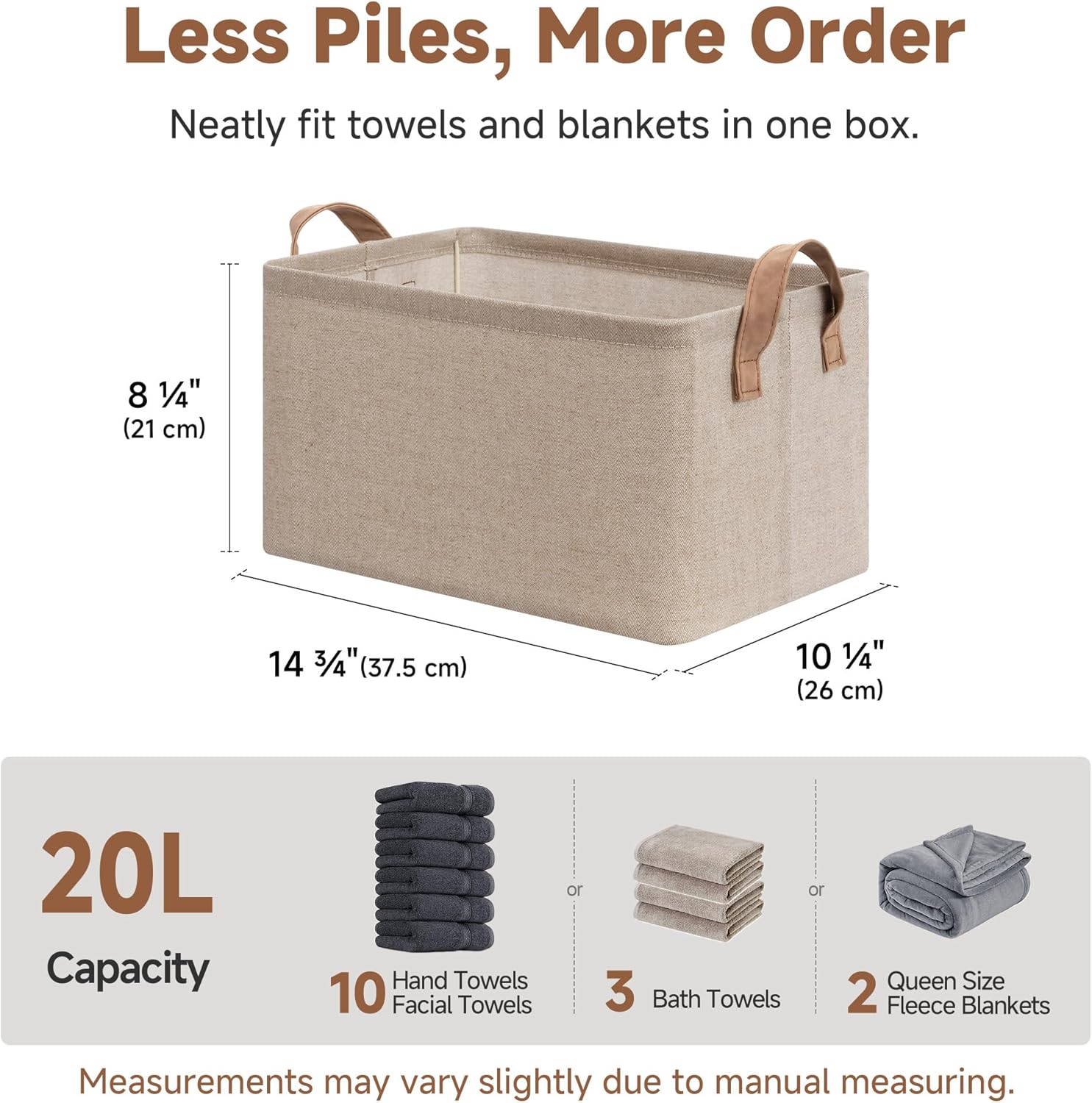 StorageWorks Storage Bins, Fabric Storage Bins for Shelves, Storage Baskets with Metal Frame, Closet Baskets and Bins with Handles, Brown and Beige, 2-Pack