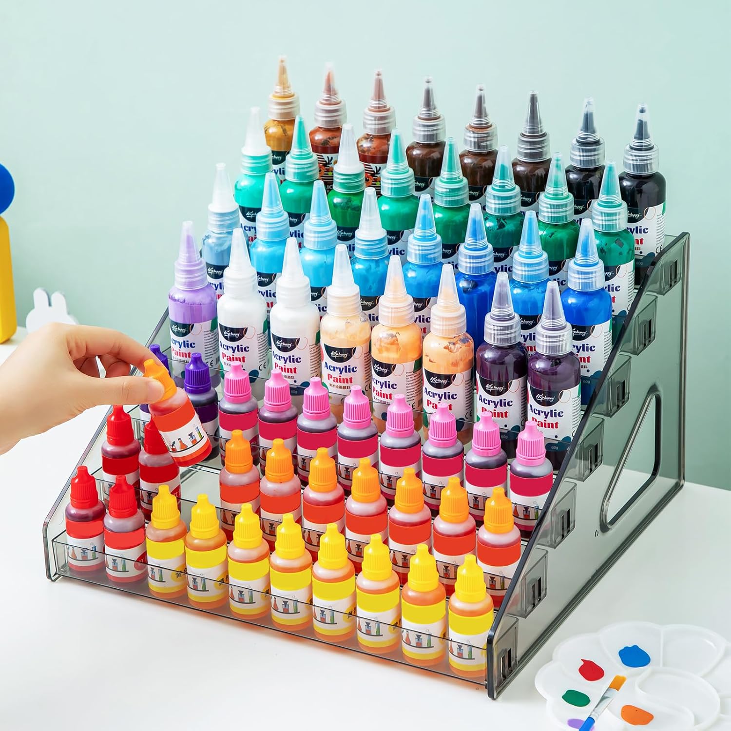 Acrylic Paint Organizer (7 Tier), Painting Bottle Holder, Clear Nail Polish Holder Rack Shelf, Acrylic Paint Storage Organizer, Craft Holder Rack for Alcohol Inks and Food Coloring (Black Clear)