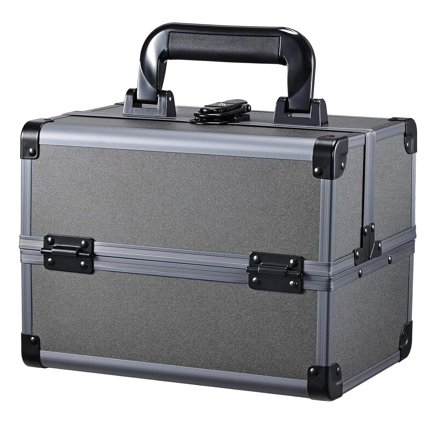 Joligrace Makeup Train Case Makeup Case Organizer Portable Cosmetic Box Storage with 2 Trays Mirror Locking with Keys Make Up Travel Case Nail Kits Traveling Makeup Box Iron Grey