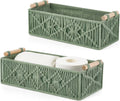Mkono Macrame Storage Baskets Boho Decor Box Handmade Woven Decorative Countertop Toilet Tank Shelf Cabinet Organizer for Bedroom Livingroom Home, Set of 2, Green