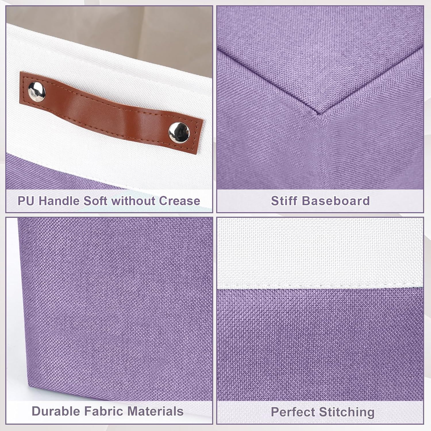 Storage Bins Large Fabric Storage Baskets for Shelves 3 Pack, Decorative Linen Closet Baskets with Handles for Organizing, Shelf, Clothes, Home, Office, 15x11x9.5Inches (Purple&White)
