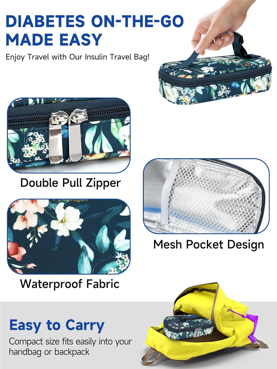 Insulin Vial Cooler Travel Case – TSA Approved Diabetic Medication Vial Cooling Bag, Refrigerated Diabetes Supplies Organizer, Portable Mini Cooler Case with Protective Ice Brick (Camellia)