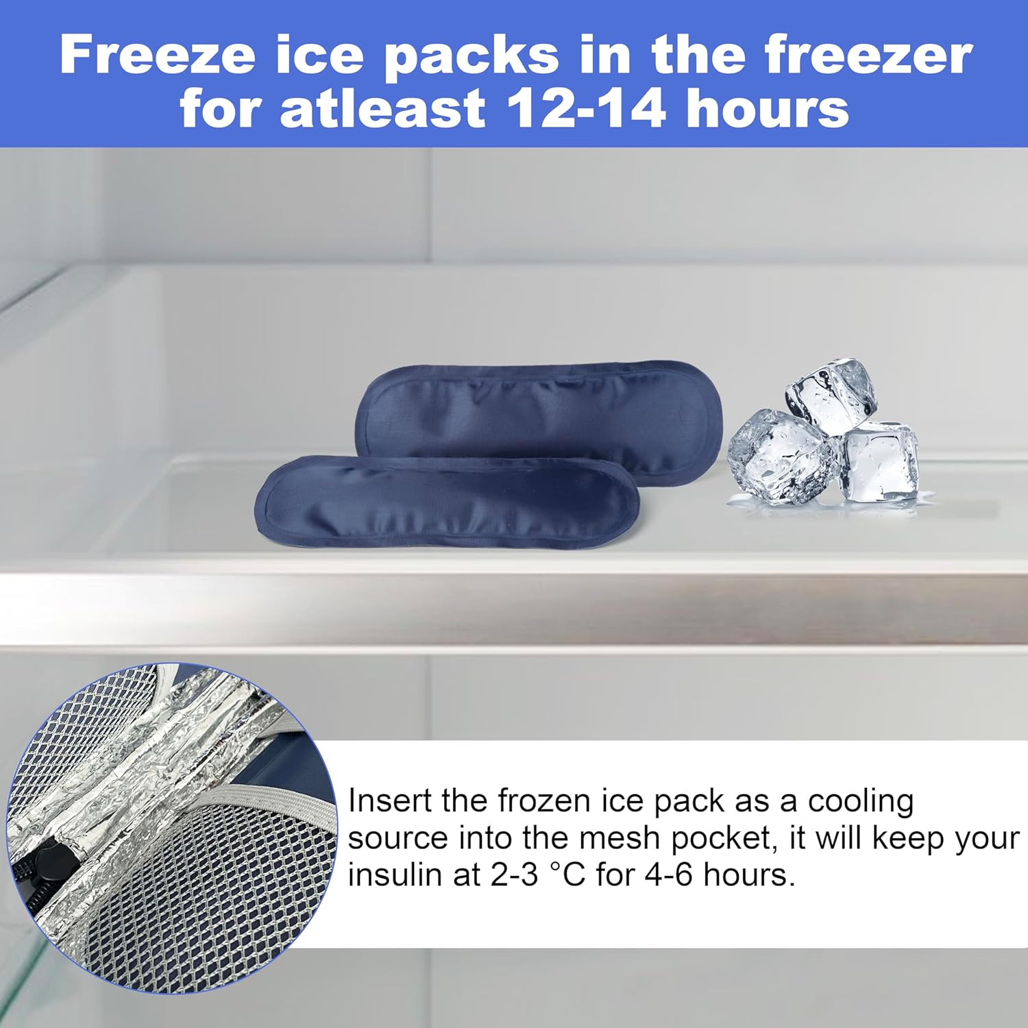 Insulin Pen Cooler Travel Case with 2 Reusable TSA Approved Ice Packs, Diabetic Medication Insulated Cooler Bag for Insulin Pens and Other Diabetic Supplies Storage Blue