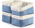 TcaFmac Storage Basket for Organizing - Large 4 Pack Fabric Storage Bins Baskets for Shelves with Ropes, Foldable Storage Cubes for Closet Cloth Toy (White & Blue16x12x8 inch)
