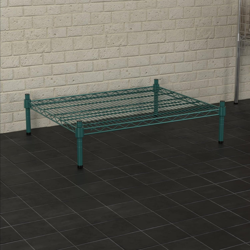 24" x 30" NSF Green Wire Stationary Dunnage Storage Rack with 8" Posts Ideal for Commercial Kitchen Home Garage Warehouse Shelters