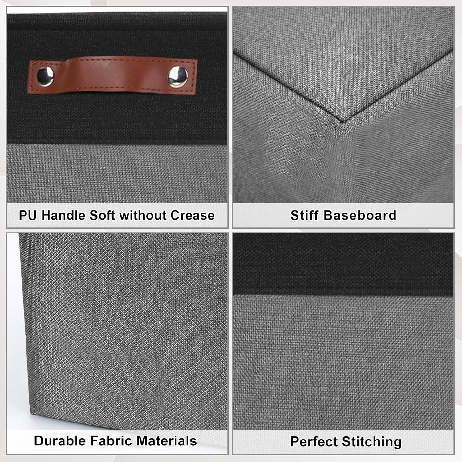 Large Fabric Storage Baskets | 50L Storage Bins, Decorative Linen Closet Baskets with Handles for Organizing, Shelf, Toys, Clothes, Home, Office, Nursery, 17x12x15Inches (Gray&Black)