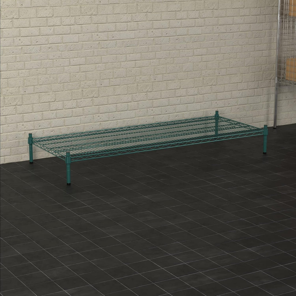 24" x 60" NSF Green Wire Stationary Dunnage Storage Rack with 8" Posts Ideal for Commercial Kitchen Home Garage Warehouse Shelters
