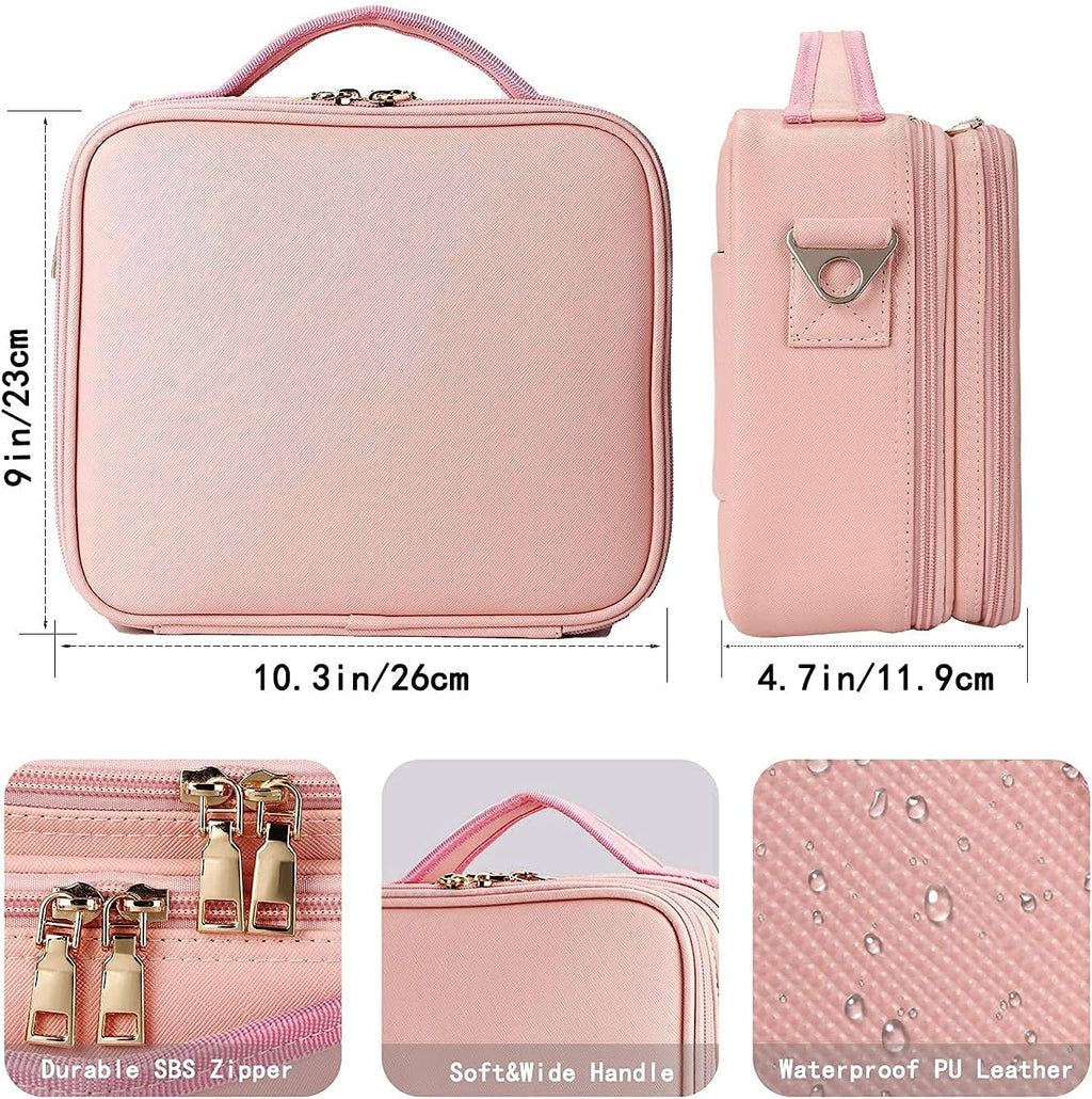 JOURMON Travel Makeup Bag Portable Cosmetic Train Case Organizer Artist Storage Bag with Adjustable Dividers for Cosmetics Makeup Brushes Toiletry Jewelry Digital Accessories(Cute Pink,S)