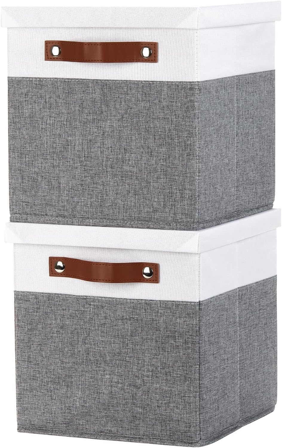Temary Foldable Fabric Storage Bins with Lids, 2-Pack Storage Bin for Organizing Living Room, Closet Organization, Multi-Purpose Storage Boxes for Clothes (White&Grey, 10.5x10.5x10.5in)