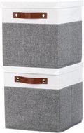 Temary Foldable Fabric Storage Bins with Lids, 2-Pack Storage Bin for Organizing Living Room, Closet Organization, Multi-Purpose Storage Boxes for Clothes (White&Grey, 10.5x10.5x10.5in)