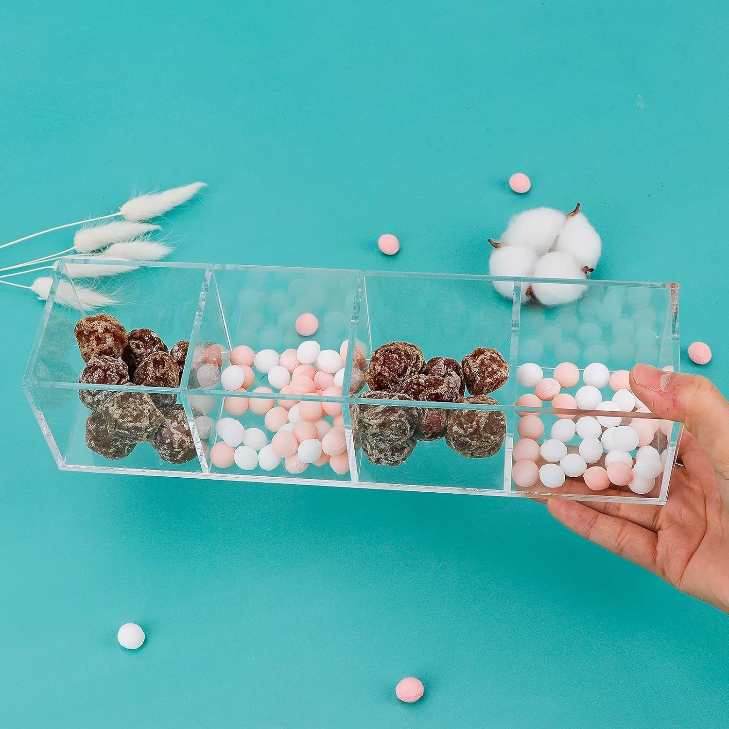 dedoot Acrylic Drawer Organizer 4-Section Clear Plastic Makeup Organizer Storage Container Acrylic Cube for Vanity Makeup Brush, Beauty Accessories-10x2.5x2.3 Inch