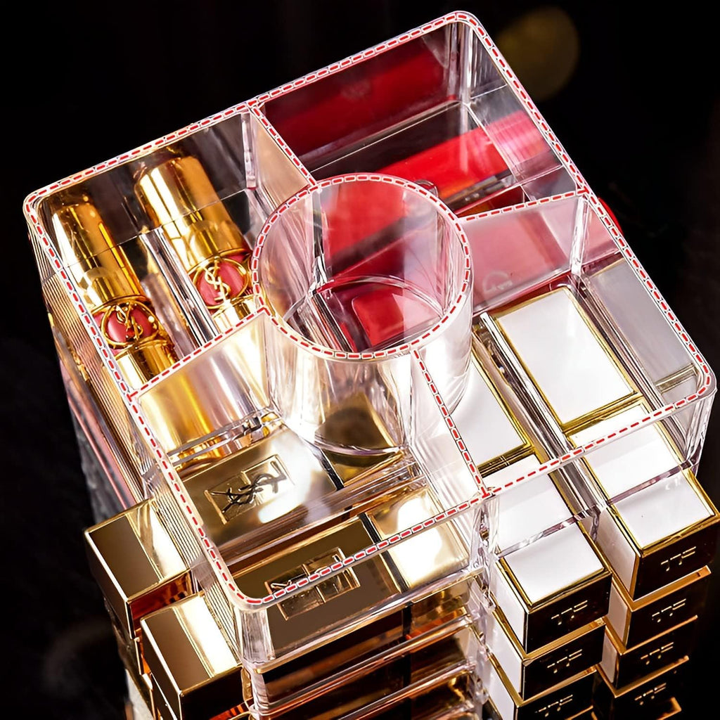 Sooyee 360 Degree Spinning Lipstick Organizer Holder 53 Spaces,Acrylic Cosmetic Display Cases for Lipstick, Brushes, Bottles, and more,Clear