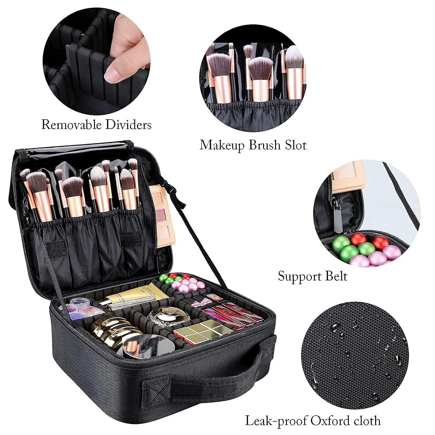 gzcz Travel Makeup Bag,Portable Makeup Case for Women,Professional Cosmetic Train Case Organizer Artist Storage Bag With Adjustable Dividers Brushes Toiletry Jewelry Digital Accessories