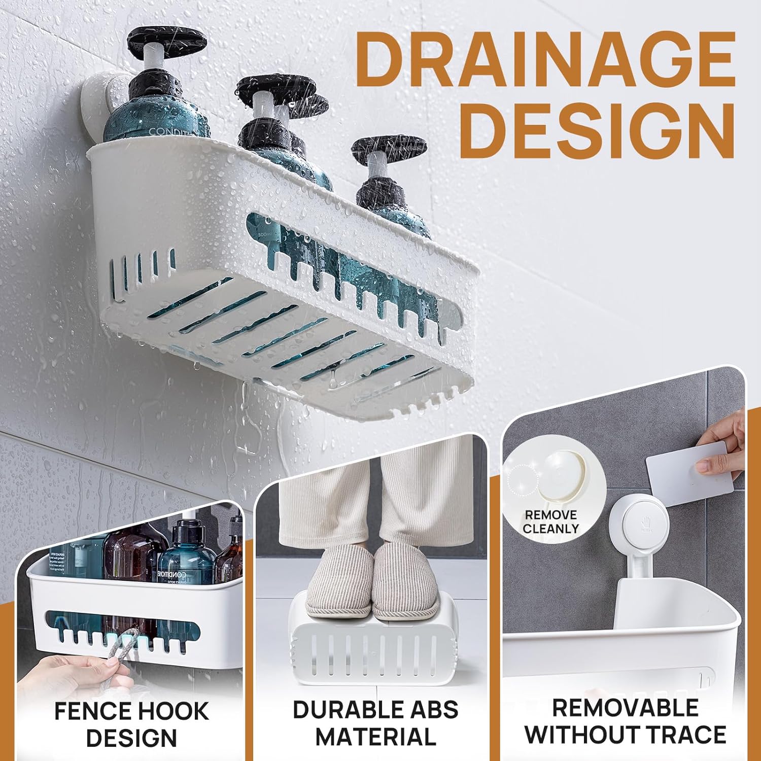 LEVERLOC Shower Caddy Suction Cup Shower Shelf Basket Suction Pack of 2 One Second Installation Removable Powerful Bathroom Organizer Max Hold 22lbs Shower Storage Plastic