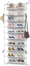 10 Tier Shoe rack Hanging Shoe Storage the door shoe rack for Closet Pantry Over The Door Shoe Organizer Wall Floating Shelves (White, 10 Tier)