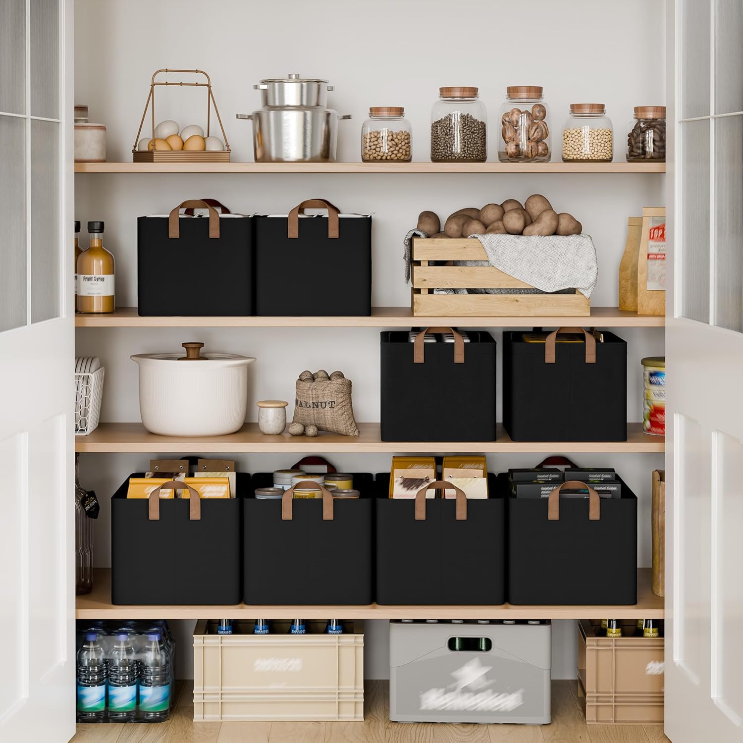 StorageWorks Storage Bins, Fabric Storage Bins for Shelves, Extra Large Storage Baskets with Metal Frame, Closet Baskets and Bins with Handles, Jumbo, Black, 2-Pack