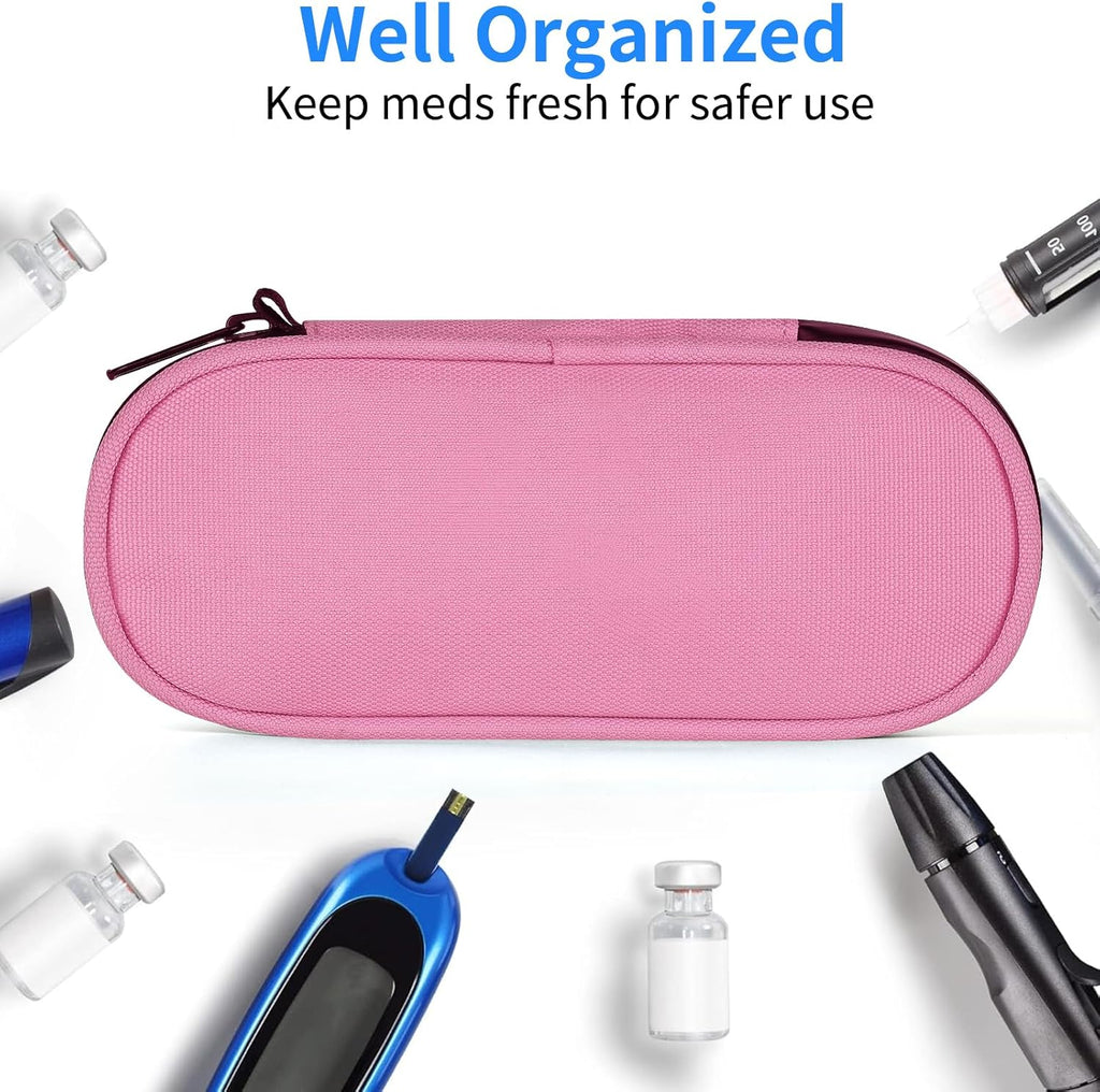 Insulin Pen Cooler Travel Case with 2 Reusable TSA Approved Ice Packs, Diabetic Medication Insulated Cooler Bag for Insulin Pens and Other Diabetic Supplies Storage Pink