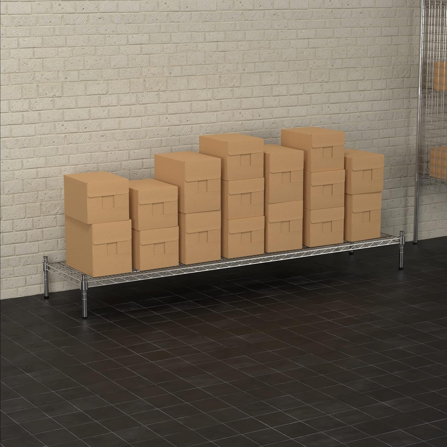 18" x 72" NSF Chrome Wire Stationary Dunnage Storage Rack with 8" Posts, Ideal for Commercial Kitchen, Home, Garage, Warehouse, Shelters