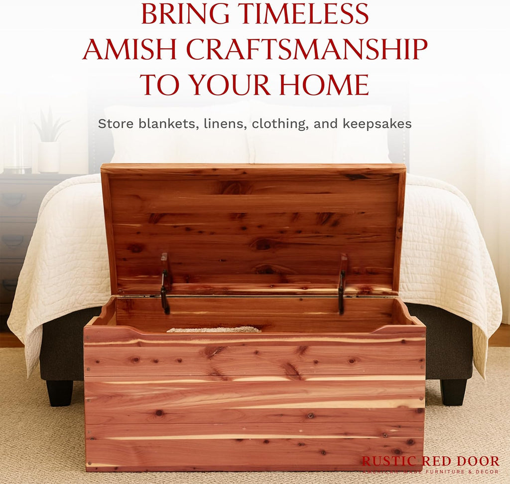 Amish Made Wooden Storage Chest Trunk Box with Lid and Handles for Bedroolanket, Clothes, Anti-Slam Hinges, Handmade, Rustic, Cedar Wood, Natural Stain, 30"